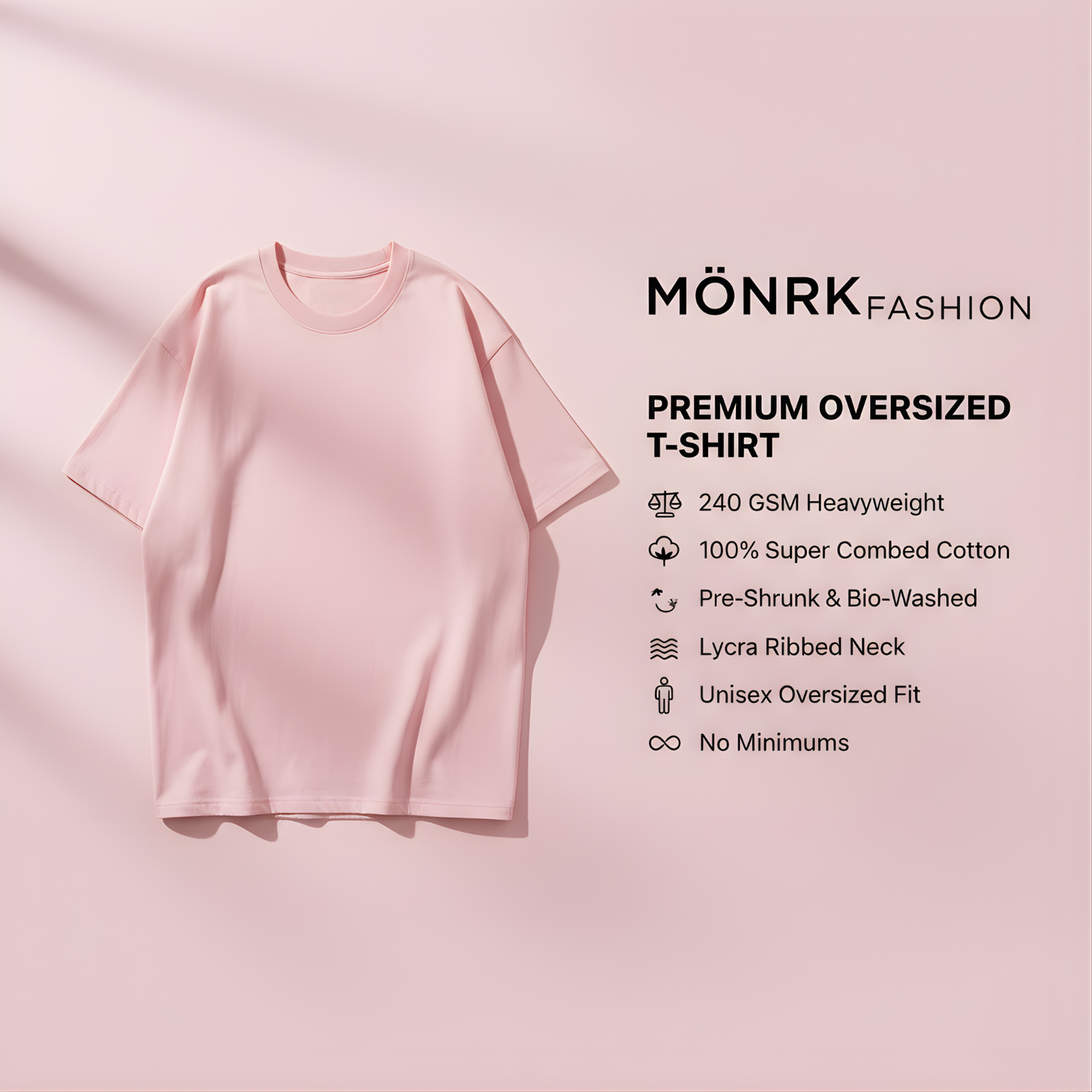 Light Baby Pink 240GSM Unisex heavy weight Oversized Classic T-Shirt