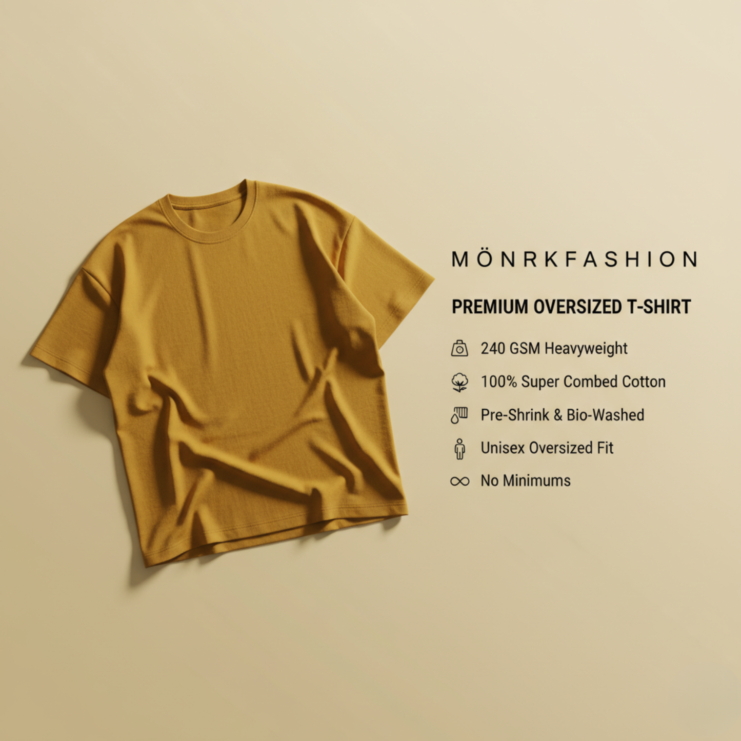 Mustard Yellow 240GSM heavy weight Unisex Oversized Classic T-Shirt