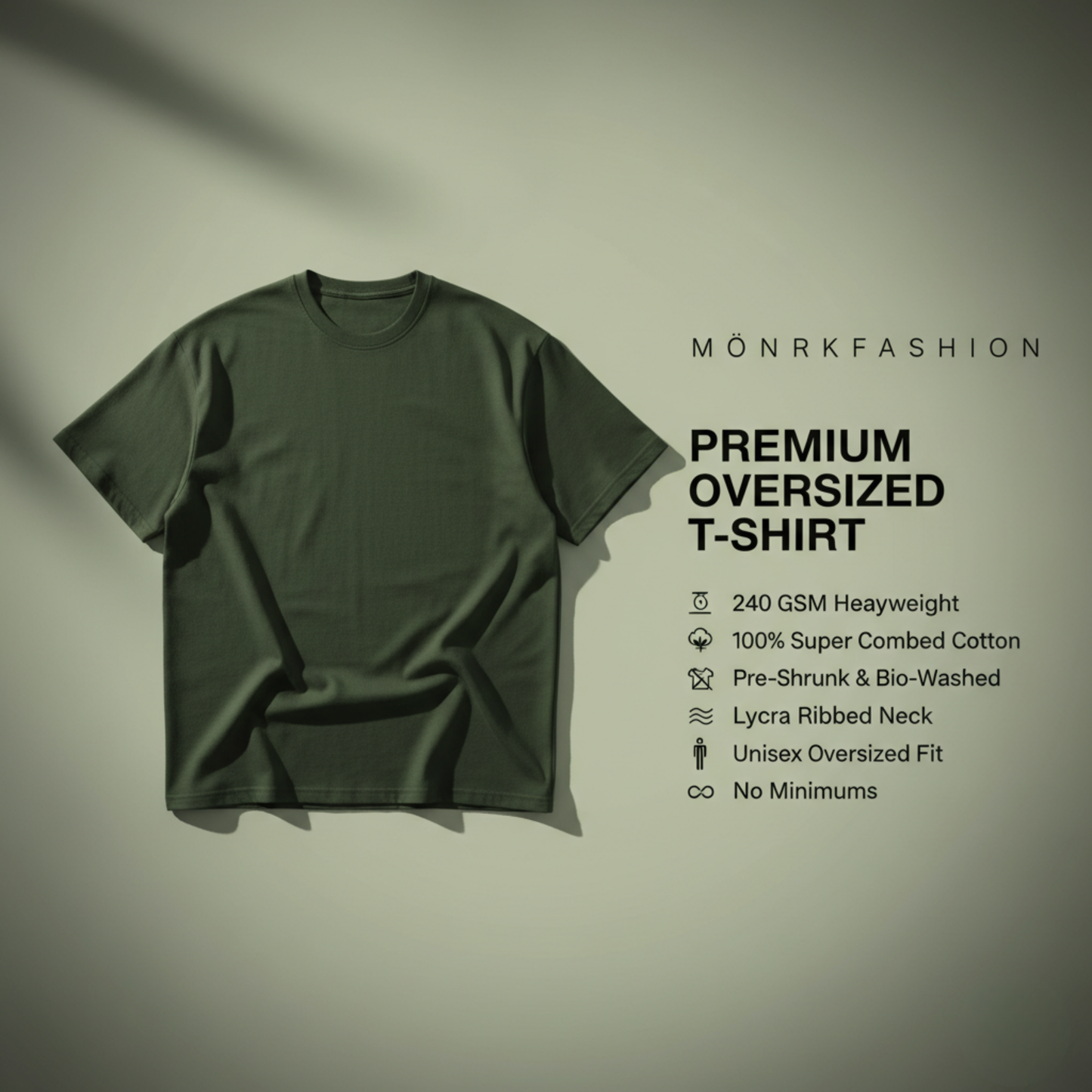 Olive Green 240GSM heavy weight Unisex Oversized Classic T-Shirt