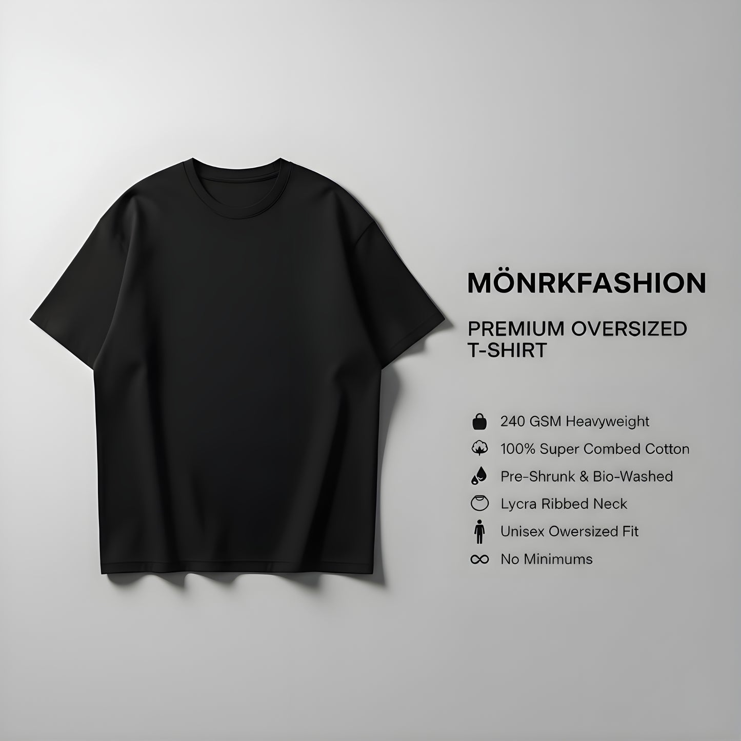 Black 240GSM heavy weight Unisex Oversized Classic T-Shirt